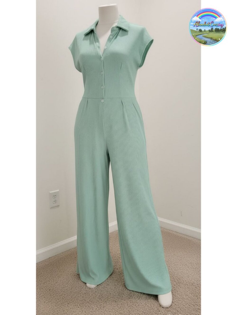 Women's Button Up Wide Leg Jumpsuit Short Sleeve Cutout Back Loose Fit Romper